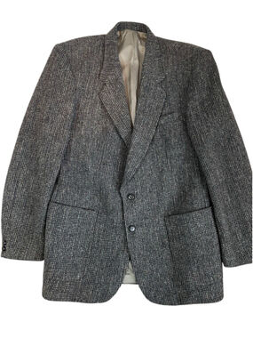 Vintage Harris Tweed Blazer Mens 44T Gray Slim Sport Jacket Patch Pocket